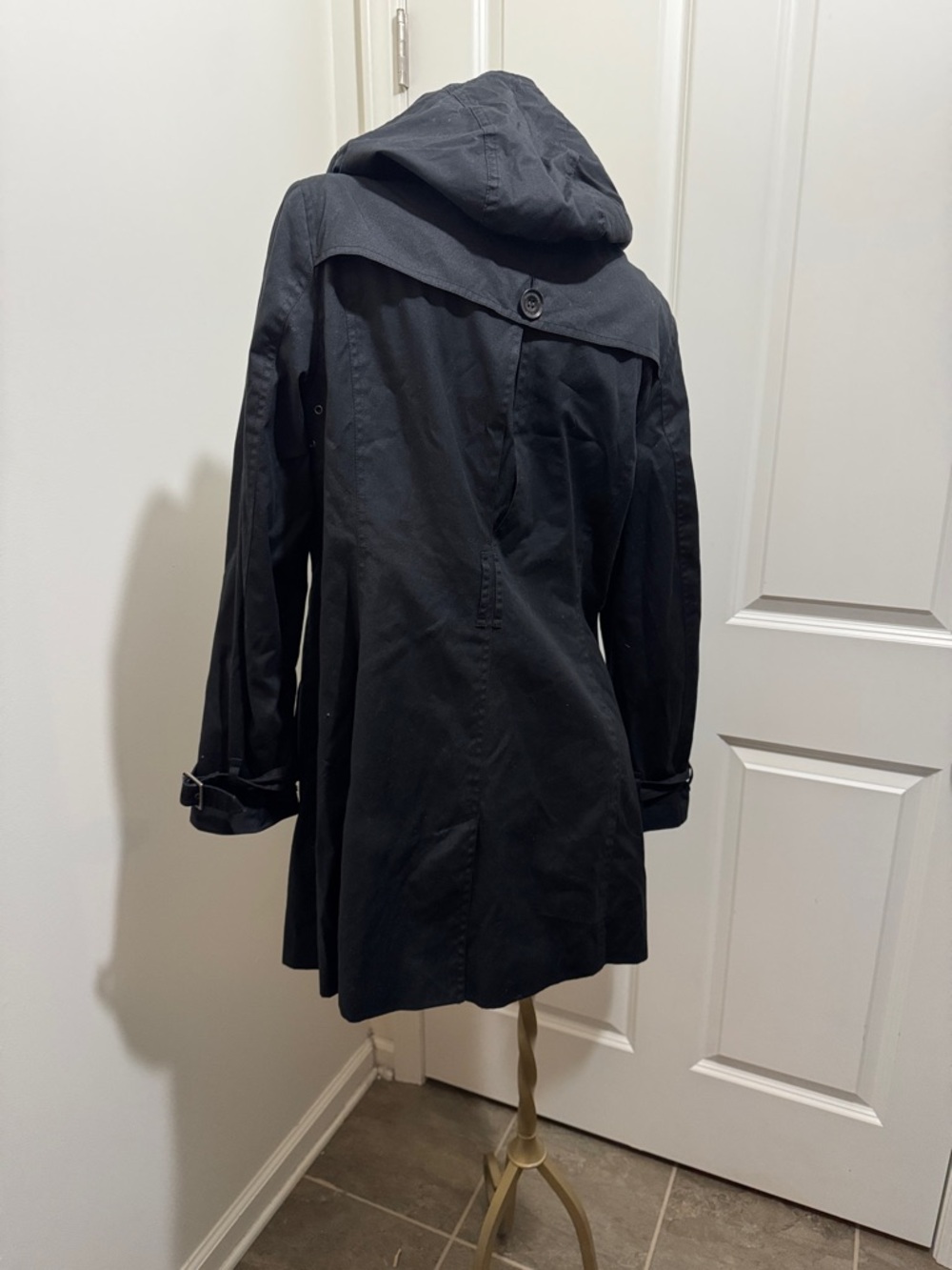 Burberry Black Double-Breasted Trench Coat w/ Hood and Signature Check Cuffs - Picture 5 of 14